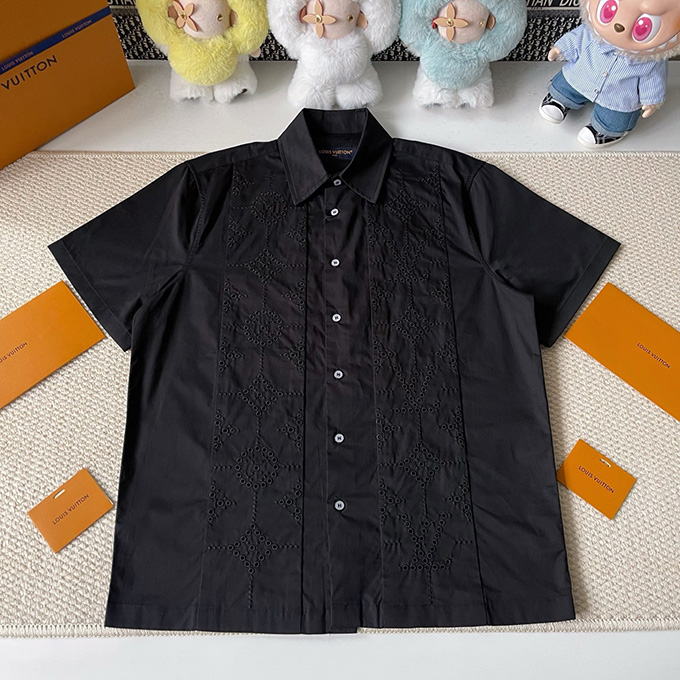 lv louis vuitton monogram broderie anglaise short-sleeve shirt